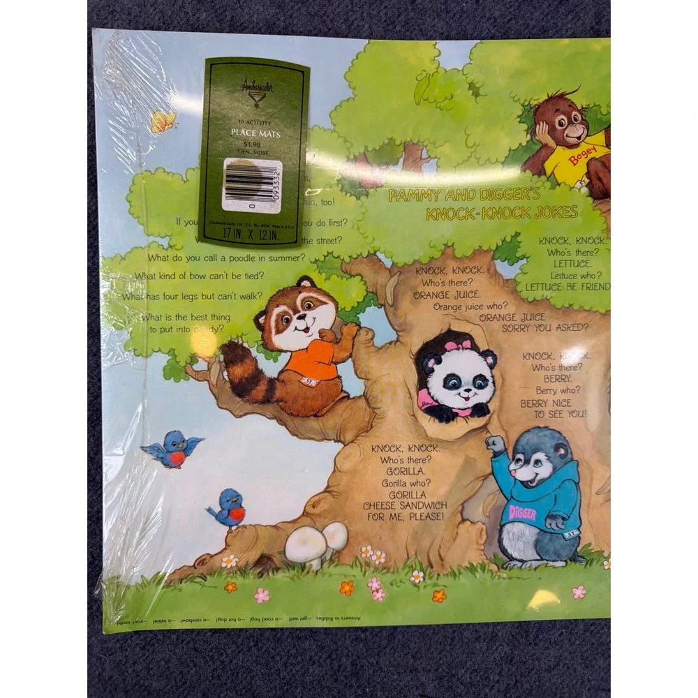 Ambassador Activity Place Mats Kids 10 Pack Green Vintage 1980s Woodland Animals